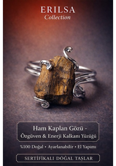 Sertifikalı Özgüven  Kalkanı Yüzüğü Ham Kaplan Gözü Taşı Çok Renkli