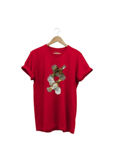 Avcılık Hunter Keklik Kuşları Tasarımlı %100 Pamuk Regular Fit Kırmızı T-shirt Kırmızı