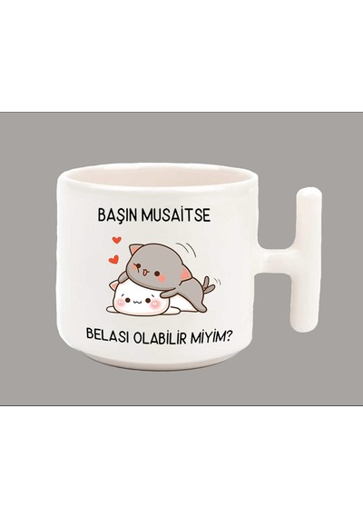Başın Müsaitse Belası Olabilir Miyim Espirili T Kulp Latte Kupa Bardak 07 Beyaz