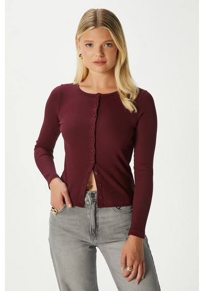 Ritnice Young Cool Düğmeli Uzun Kollu Bordo Bluz Bordo