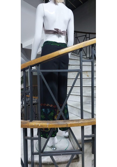 Eren Style Otantik Nakış İşlemeli Harem Şalvar Bulmaca Pantolon 103 Cm -8719 Siyah