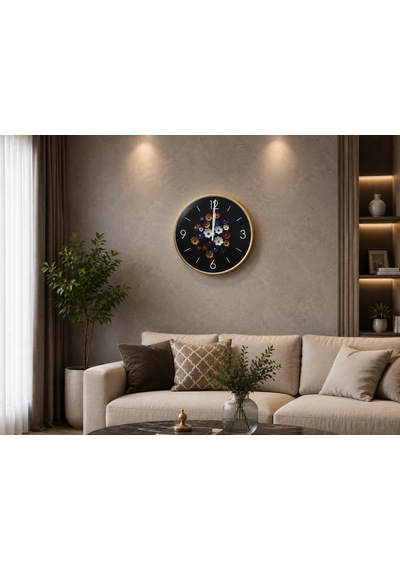 Çiçek Bahçesi Dekoratif Duvar Saati Gold Çerçeveli Modern Tasarım