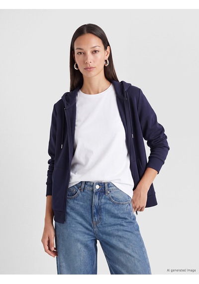 LC Waikiki Lc Waıkıkı Lacivert Kapüşonlu Kadın Fermuarlı Sweatshirt