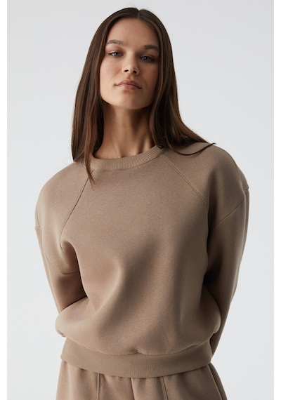 Grımelange Grımelange Morgana Kadın Bisiklet Yaka Uzun Kollu Vizon Sweatshirt Vizon