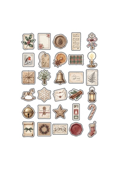 30 Adet Vintage Yılbaşı Temalı Sticker Seti - Ajanda Scrapbook Defter İçin Çok Renkli