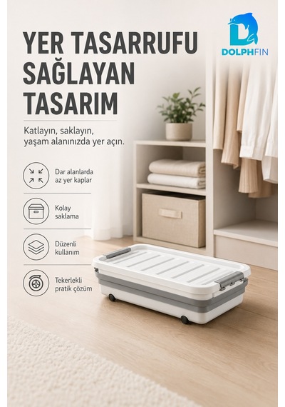 30 L Katlanabilir Kapaklı Saklama Organizeri Mutfak Kiler Dolap İçi Düzenleyici Kutu Beyaz - Gri