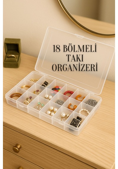 18 Bölmeli Kapaklı Takı Kolye Boncuk İlaç Küpe Yüzük Kutusu Düzenleyici Organizer Beyaz