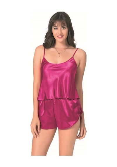 Hrşytrend Herşeytrend Vişne Saten Babydoll Şort Takımı Vişne