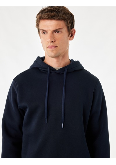 Koton Şardonlu Uzun Kollu Basic Kapşonlu Sweatshirt Lacivert 7wam70001mk