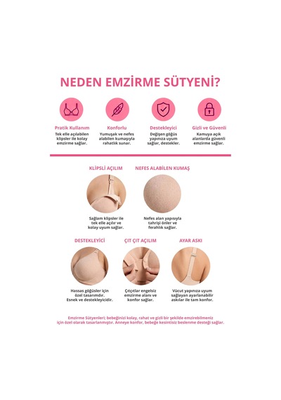 Cottonill Seamless Bra - Mavelle Ten Lazer Kesim Klipsli Ve Çıtçıtlı Önü Açılabilir Emzirme Sütyeni
