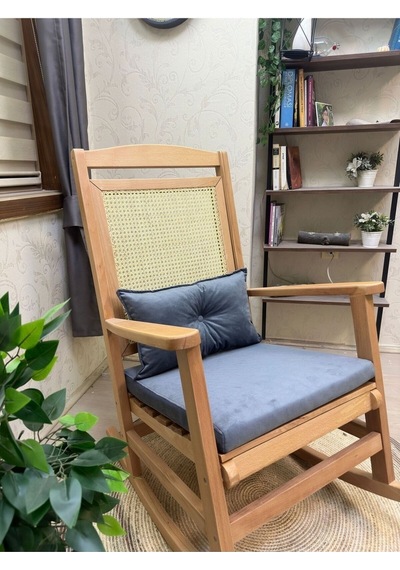 Asedia Veranda Naturel Antrasit Minderli Hasırlı Sallanan Sandalye Dinlenme Koltuğu