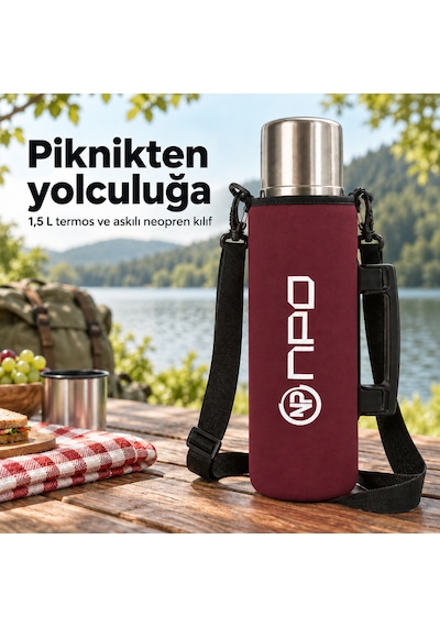 Npo Nt01 2 Katman Vakum Teknolojili 24h Sıcak 48h Soğuk 72h Buzlu Koruma Çelik Termos Bordo Kılıflı