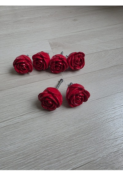 Dafniart 6 Lı Kırmızı Gül Şeklinde Çekmece Dolap Kulp 4-5 Cm