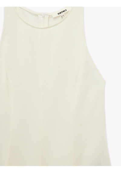 Koton Keten Karışımlı Kolsuz Bisiklet Yaka Peplum Top Bej 6sak30130ew Ekru
