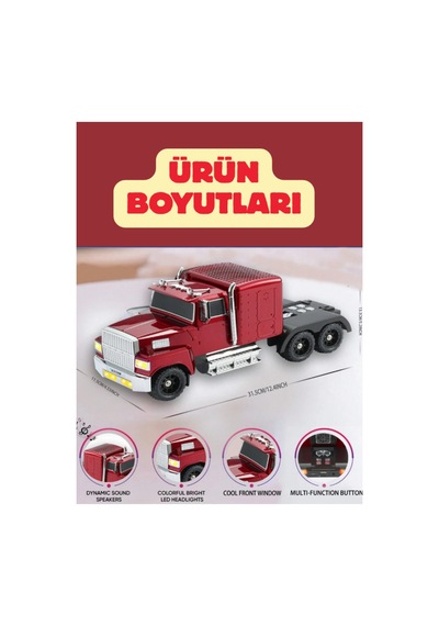 Tır Tasarımlı Bluetooth Hoparlör 15w Rgb Işıklı Fm Radyo Usb Tf Kart Çoklu Bağlantı Vintage