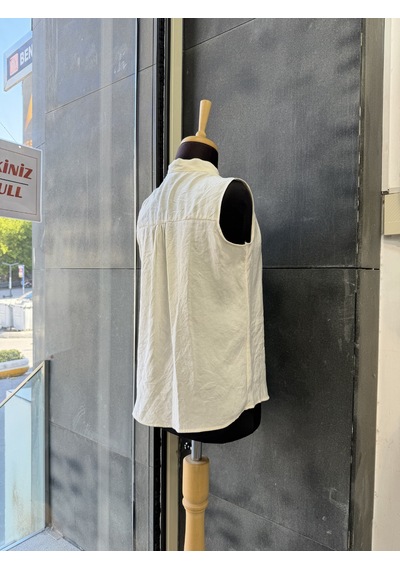 Pera Moda Sıfır Kol Fularlı Modal Yazlık Kadın Gömleği Bej