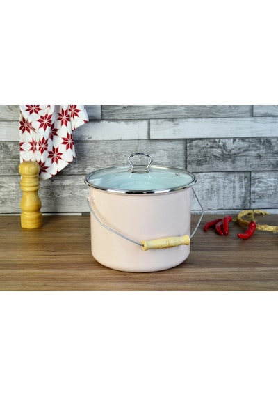 İtalyan Emaye Yoğurt Tenceresi Emaye Bakraç 20cm 5,25 Lt Pembe Renkli