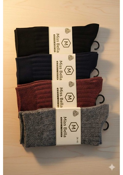 Lambswool - Penye Karışım Kadın Çorabı 36-40 Numara Asorti 4'lü Set Set 3