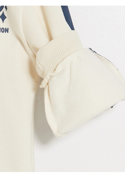 LC Waikiki Lcw Kids Bej Bisiklet Yaka Baskılı Erkek Çocuk Kalın Sweatshirt Lıght Beıge