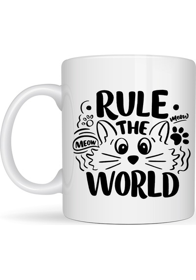 Rule The World Kedi Desenli Porselen Kupa Model 61 Sevimli Kedi Figürlü Kahve Kupası Diğer