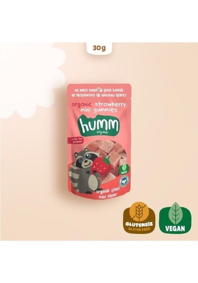 Organik Çilekli Glutensiz Vegan Mini Küpler 30 Gr