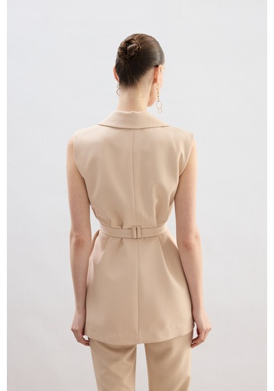 Sateen Kemer Detaylı Yelek - Bej-136848 Bej