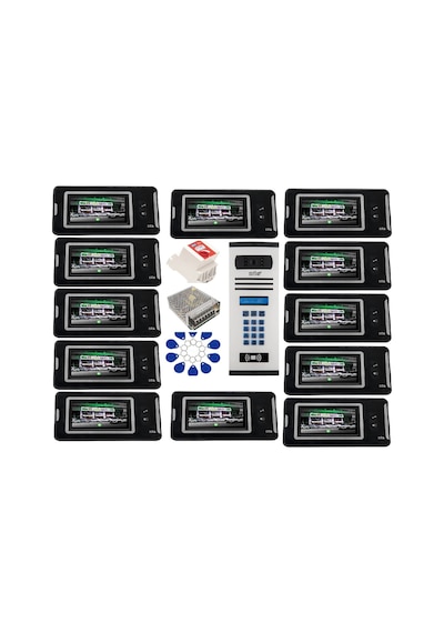 22 Daire Nts 2001-s 4,3'' Görüntülü Diafon Siyah-8004 Tuş Takımlı Şifreli+geçişli Zil Panelli Set