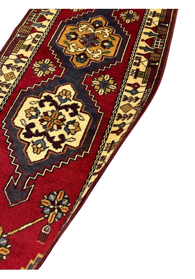 El Dokuma Sıfır Yahyalı Halısı Yolluk 75x345 Kök Boya %100 Yün Halı Renkli