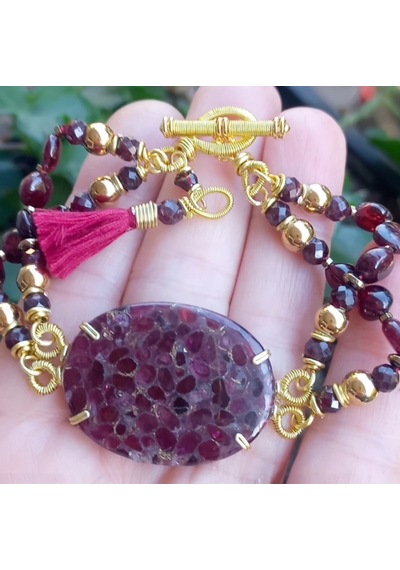 2580 Cooper Turmaline Garnet Hematit El Yapımı Bileklik Bordo
