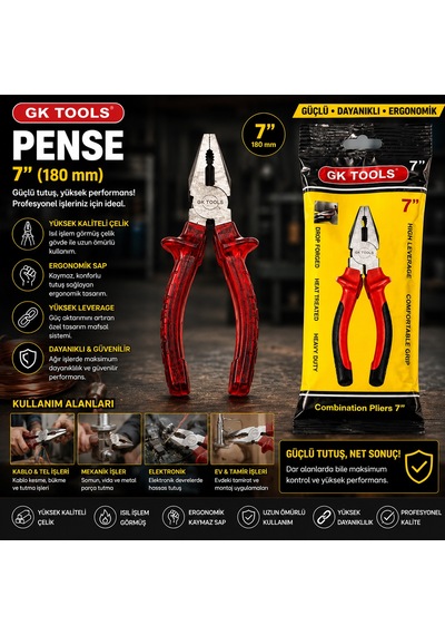 Saplı Pense 180 Mm 7" Kırmızı Şeffaf Belirtilmemiş