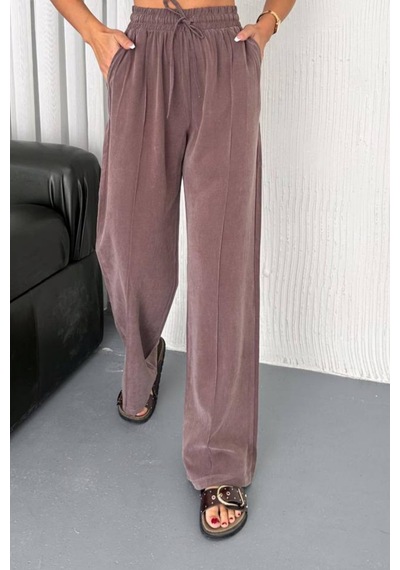 Feela Moda 2007 Bağcıklı Beli Lastikli Modal Çımalı Palazzo Kadın Pantolon Vizon