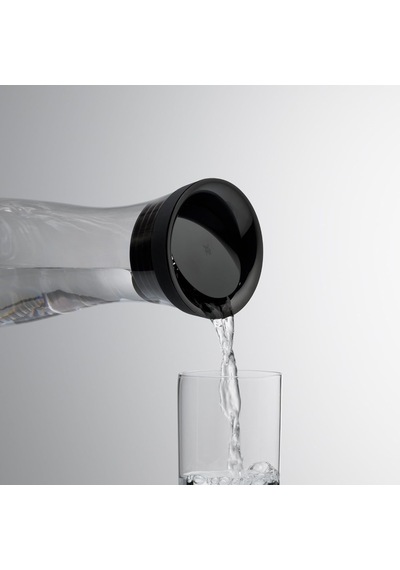 Basic Cam Su Sürahisi, 1 L, Kapaklı, Silikon Kapaklı, Akıllı Kapak Teknolojisi, Siyah