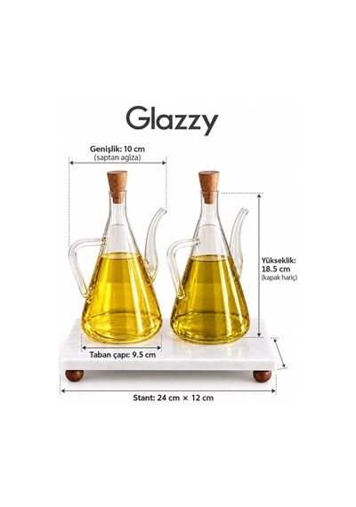 Morponi Mermer Stantlı 2'li Glazzy Düz Tasarım Yağlık & Sosluk 500 Ml+ 500 Ml Şeffaf