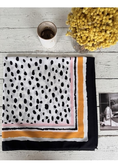 Trend Dokunuş Kadın 70-70 Saten Sarı-siyah Leopar Desenli Fular Bandana Sarı - Siyah
