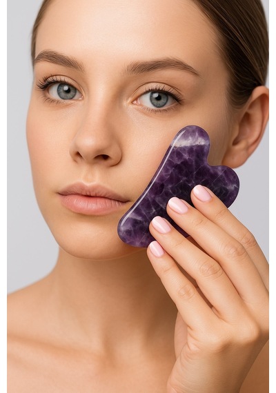 Ametist Taşı Gua Sha Yüz Masaj Taşı 58110 Çok Renkli