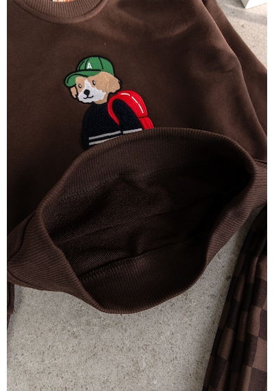 Babymod Erkek Çocuk Ayıcık İşlemeli 3 İplik Pamuklu Kumaş Sweatshirt Ve Damalı Eşofman Altüst Takım Kahverengi Babymod Erkek Çocuk Ayıcık İşlemeli 3 İplik Pamuklu Kumaş Sweatshirt Ve Damalı Eşofman Altüst Takım Kahverengi