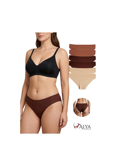 Alya Underwear Basic Lazer Kesim Kadın Bikini Külot Dikişsiz Kadın Slip - Ultra Esnek Ve Rahat 6'lı Paket Kiremit - Kahve -ten