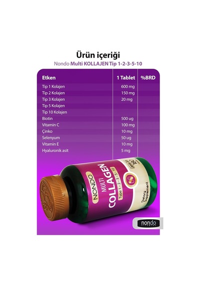 Multi Kolajen 180 Tablet Jumbo Boy 5 Çeşit Kolajen Tip 1-2-3-5-10 Hyalüronik Asit Çinko