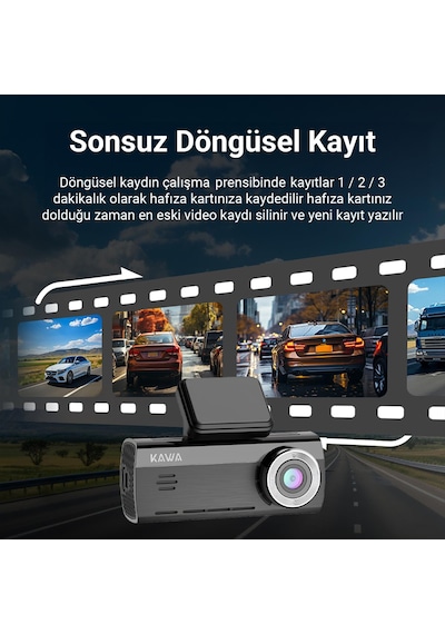 Kawa D8 2 Kameralı Ön / Arka 4k + 1080p Sony Starvis Sensörlü Türkçe Wi-fi Gps'li Araç Kamerası