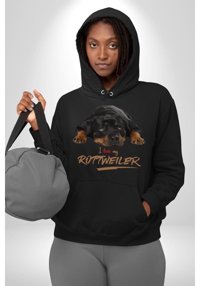 Rottweiler Sevgisi Kadın Erkek Siyah Kapüşonlu Sweatshirt Hoodie Siyah