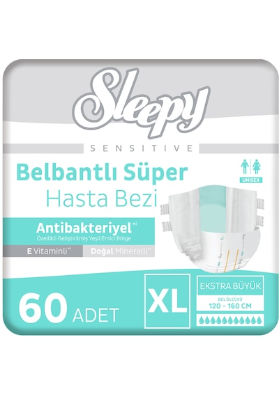 Sleepy Sensitive Antibakteriyel Süper Yetişkin Hasta Bezi Xlarge 30x2 60 Adet XL