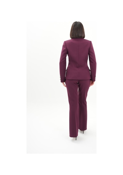Velnara Moda Mürdüm Modern Klasik Kadın Takım Elbise - Düğme Detaylı Ceket & İspanyol Paça Pantolon Mürdüm - 942450642 Mürdüm