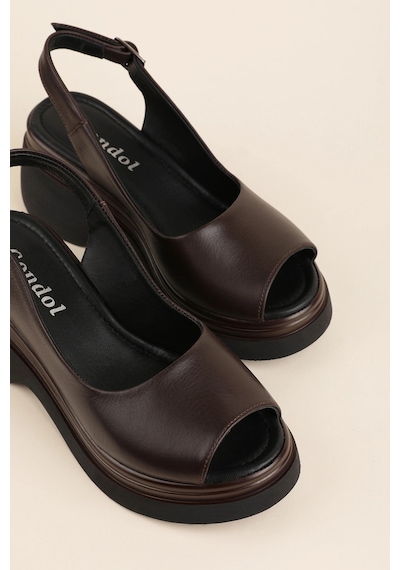 Gondol Hakiki Deri Platform Taban Sandalet Pkr.64003 Kahverengi