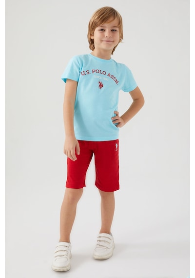 U S Polo Assn Stamp Grey Detail Mavi Erkek Çocuk Bermuda Takım
