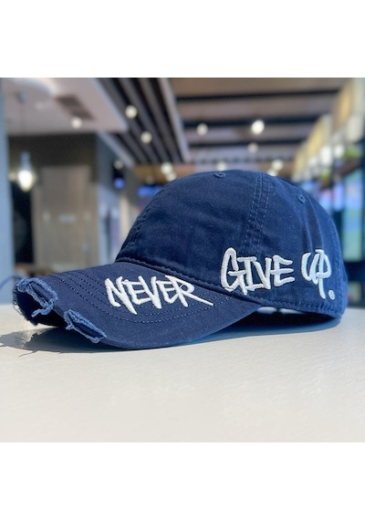 Valkyrie Unisex Lacivert Never Give Up Nakışlı Baseball Şapka Ayarlanabilir Vintage Streetwear Spor Kep
