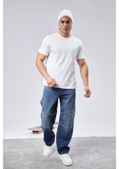 Cedy Denim Cedy Denım Yüksek Kalite Erkek Yüksek Bel Skater Baggy Jeanpantolon C362 Mavi