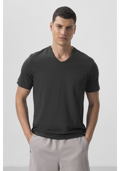 Tommylife Antrasit Basic Kısa Kol Standart Kalıp V Yaka Erkek T-shirt - 87912 Antrasit