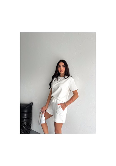 Gugus Kadın Kısa Şortlu/t-shirt 2li Takım Modal Kumaş Beyaz