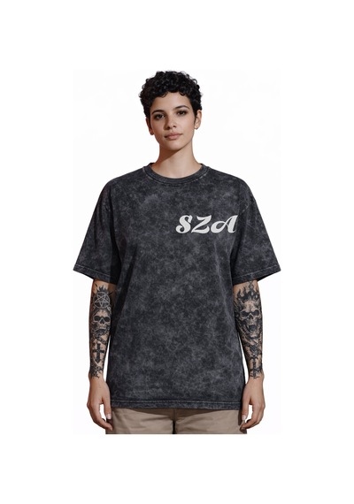 Sevbano Tasarım Sza Rapper Şarkıcı Sırt Baskılı Unisex Oversize Eskitme Y Siyah