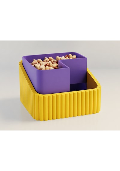 3d Baskı Fıstık Kasesi - Çift Hazneli Kabuk Ayırıcı Sunum Kasesi - Sarı Mor Diğer
